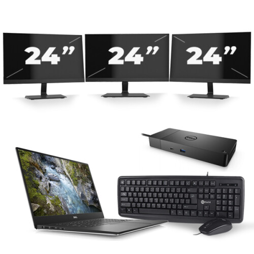 Refurbished Dell Precision 5540 - Intel Core i7-9e Generatie - 15 inch - 16GB RAM - 256GB SSD - Windows 11 + 3x 24 inch Monitor