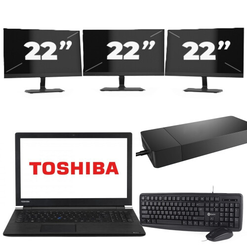 Refurbished Dynabook Satellite Pro A50-EC - Intel Core i3-8e Generatie - 15 inch - 8GB RAM - 256GB SSD - Windows 11 Home + 3x 22 inch Monitor