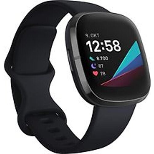 Refurbished Fitbit Sense 40 mm grafiet met een siliconen polsband carbon [wifi]