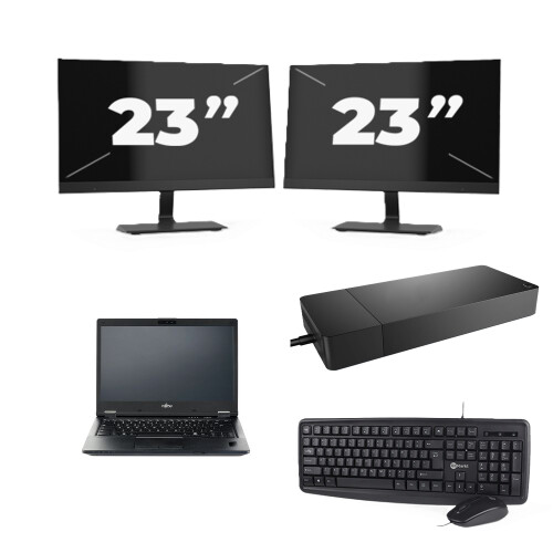 Refurbished Fujitsu LIFEBOOK E5410 - Intel Core i3-10e Generatie - 14 inch - 8GB RAM - 256GB SSD - Windows 11 Home + 2x 23 inch Monitor