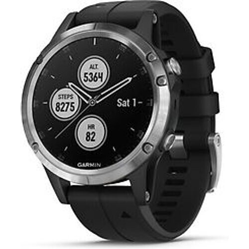 Refurbished Garmin Fenix 5 Plus 47 mm zilver met siliconen armband zwart [wifi]