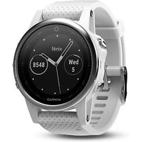 Refurbished Garmin Fenix 5S 42 mm zilver met siliconebandje wit