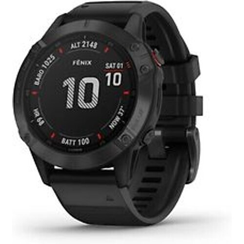 Refurbished Garmin Fenix 6 Pro 47 mm zwart met een zwarte siliconen polsband