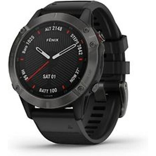 Refurbished Garmin Fenix 6 Sapphire 47 mm zwart met een zwarte siliconen polsband