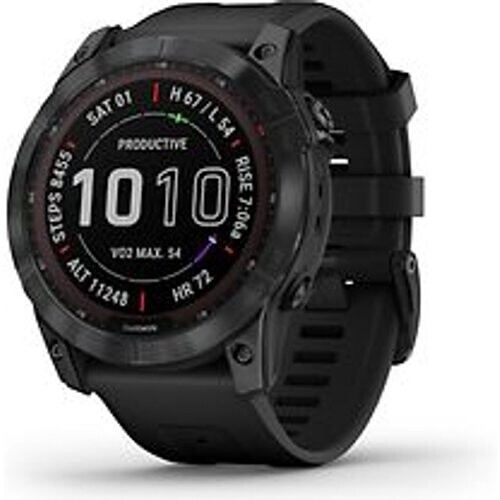 Refurbished Garmin Fenix 7X 51 mm zwart DLC titanium met zwarte polsband [wifi, Sapphire Solar Edition]