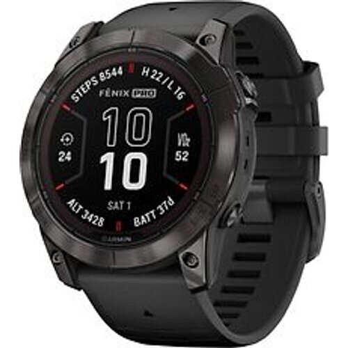 Refurbished Garmin Fenix 7X Pro 51 mm koolstofzwart titanium met een zwarte siliconen polsband [Wi-Fi, Sapphire Solar Edition]