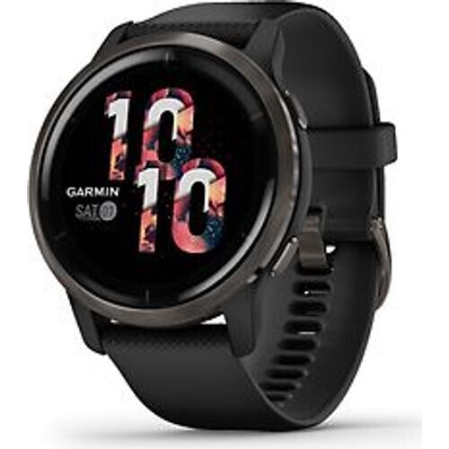 Refurbished Garmin Venu 2 45 mm slate rand van roestvrij staal met zwarte behuizing en siliconen polsband [wifi]