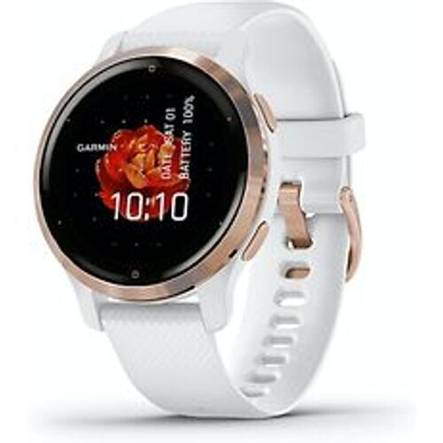 Refurbished Garmin Venu 2S 40 mm rose gold rand van roestvrij staal met witte behuizing en leren polsband [wifi]