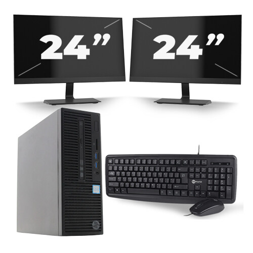 Refurbished HP 280 G2 SFF - Intel Core i3-6e Generatie - 8GB RAM - 256GB SSD - Windows 11 + 2x 24 inch Monitor