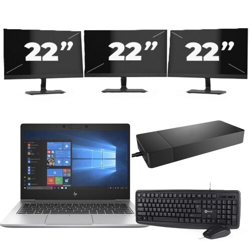 Refurbished HP EliteBook 735 G6 - AMD Ryzen 5 PRO 3500U - 13 inch - 8GB RAM - 256GB SSD - Windows 10 + 3x 22 inch Monitor