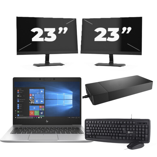 Refurbished HP EliteBook 735 G6 - AMD Ryzen 5 PRO 3500U - 13 inch - 8GB RAM - 256GB SSD - Windows 10 + 2x 23 inch Monitor