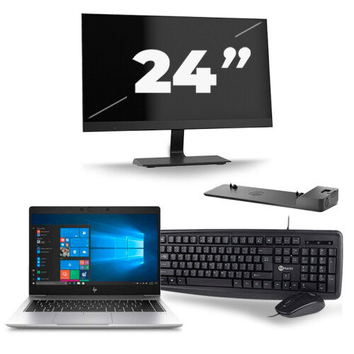 Refurbished HP EliteBook 745 G6 - AMD Ryzen 5 3500U - 14 inch - 8GB RAM - 256GB SSD - Windows 11 Home + 1x 24 inch Monitor