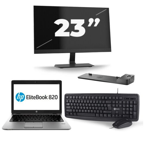 Refurbished HP EliteBook 820 G3 - Intel Core i7-6e Generatie - 12 inch - 8GB RAM - 256GB SSD - Windows 11 + 1x 23 inch Monitor