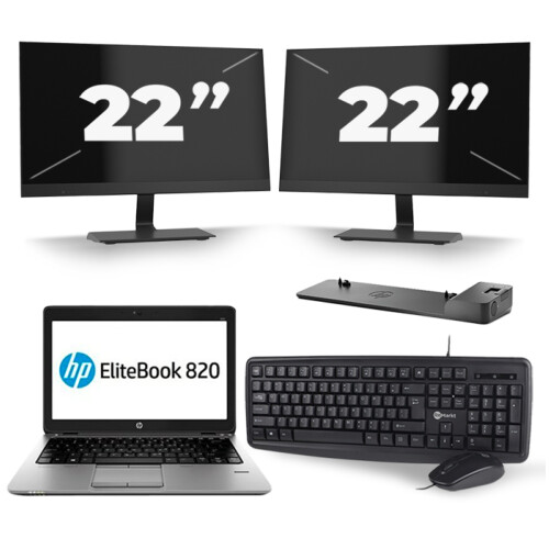 Refurbished HP EliteBook 820 G3 - Intel Core i7-6e Generatie - 12 inch - 8GB RAM - 256GB SSD - Windows 11 + 2x 22 inch Monitor