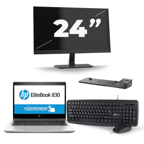 Refurbished HP EliteBook 830 G5 - Intel Core i5-8e Generatie - 13 inch - 16GB RAM - 256GB SSD - Windows 11 + 1x 24 inch Monitor