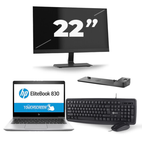 Refurbished HP EliteBook 830 G5 - Intel Core i7-8e Generatie - 13 inch - 16GB RAM - 256GB SSD - Windows 11 + 1x 22 inch Monitor