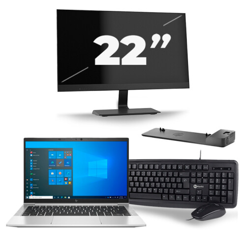 Refurbished HP EliteBook 830 G8 - Intel Core i5-11e Generatie - 13 inch - 8GB RAM - 256GB SSD - Windows 11 + 1x 22 inch Monitor