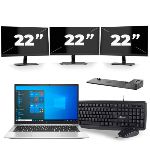 Refurbished HP EliteBook 830 G8 - Intel Core i5-11e Generatie - 13 inch - 8GB RAM - 256GB SSD - Windows 11 + 3x 22 inch Monitor