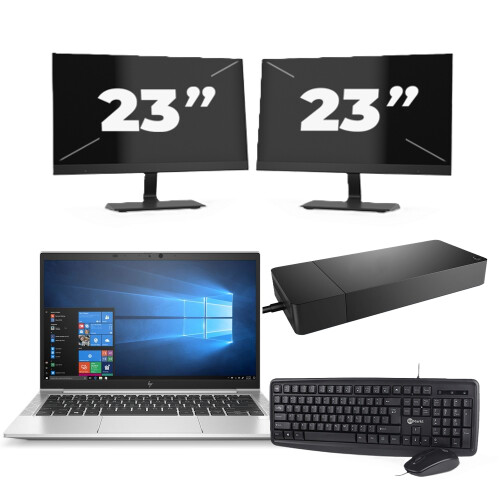 Refurbished HP EliteBook 835 G7 - AMD Ryzen 3 Pro 4450U - 13 inch - 8GB RAM - 256GB SSD - Windows 10 Home + 2x 23 inch Monitor