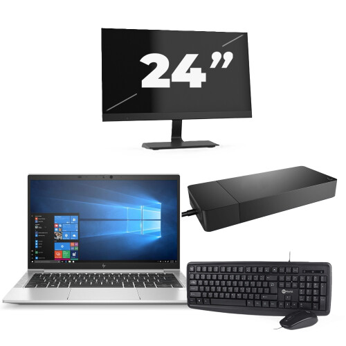 Refurbished HP EliteBook 835 G7 - AMD Ryzen 3 Pro 4450U - 13 inch - 8GB RAM - 256GB SSD - Windows 10 Home + 1x 24 inch Monitor