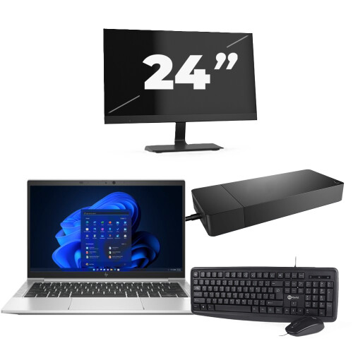 Refurbished HP EliteBook 835 G8 - AMD Ryzen 3 PRO 5450U - 13 inch - 8GB RAM - 256GB SSD - Windows 11 Home + 1x 24 inch Monitor