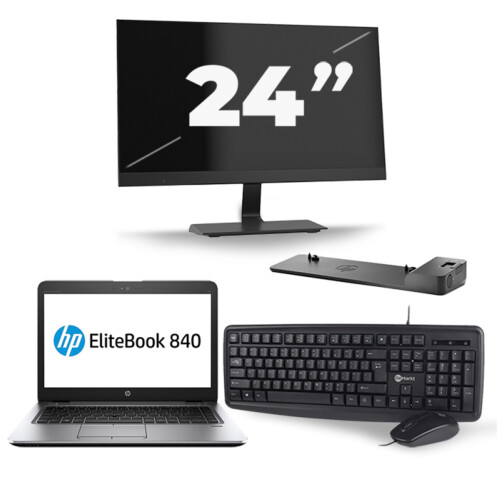 Refurbished HP EliteBook 840 G3 - Intel Core i7-6e Generatie - 14 inch - 8GB RAM - 256GB SSD - Windows 11 + 1x 24 inch Monitor