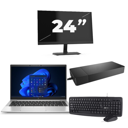 Refurbished HP EliteBook 845 G8 - AMD Ryzen 3 PRO 5400U - 14 inch - 8GB RAM - 256GB SSD - Windows 11 Home + 1x 24 inch Monitor