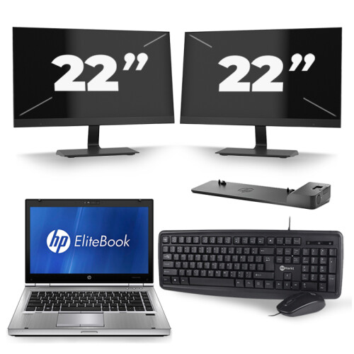 Refurbished HP EliteBook 8470p - Intel Core i5-3e Generatie - 14 inch - 8GB RAM - 256GB SSD - Windows 10 + 2x 22 inch Monitor