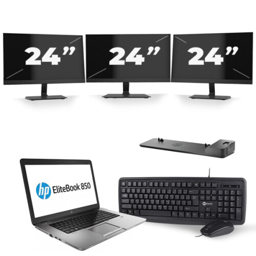 Refurbished HP EliteBook 850 G1 - Intel Core i5-4e Generatie - 15 inch - 8GB RAM - 256GB SSD - Windows 11 + 3x 24 inch Monitor