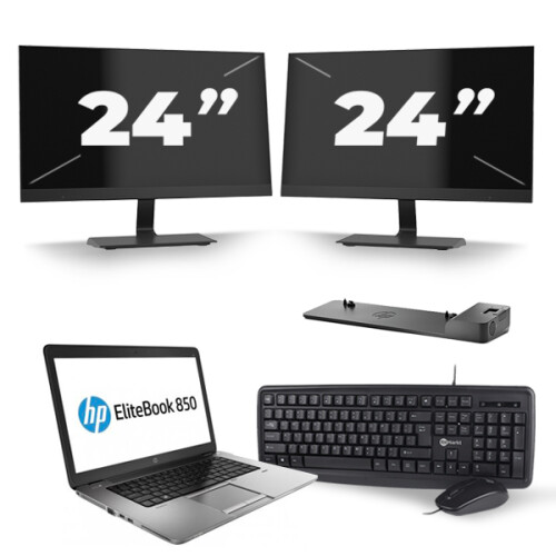 Refurbished HP EliteBook 850 G1 - Intel Core i5-4e Generatie - 15 inch - 8GB RAM - 256GB SSD - Windows 11 + 2x 24 inch Monitor