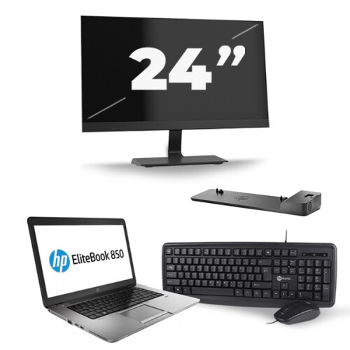 Refurbished HP EliteBook 850 G1 - Intel Core i5-4e Generatie - 15 inch - 8GB RAM - 256GB SSD - Windows 11 + 1x 24 inch Monitor