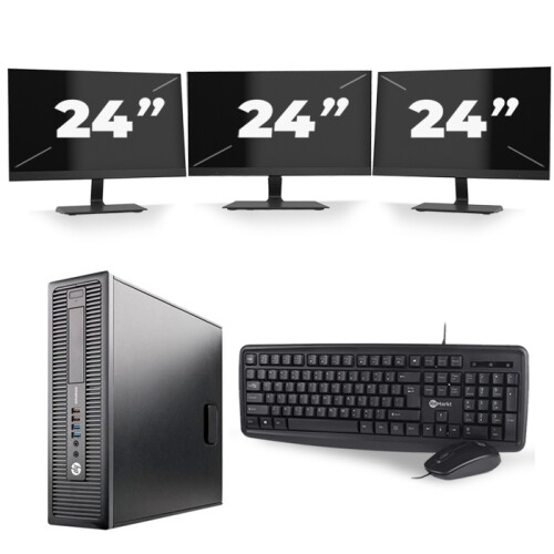 Refurbished HP EliteDesk 800 G1 SFF - Intel Core i3-4e Generatie - 8GB RAM - 128GB SSD - Windows 10 + 3x 24 inch Monitor