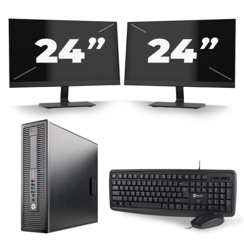 Refurbished HP EliteDesk 800 G1 SFF - Intel Core i7-4e Generatie - 16GB RAM - 512GB SSD - Windows 10 + 2x 24 inch Monitor