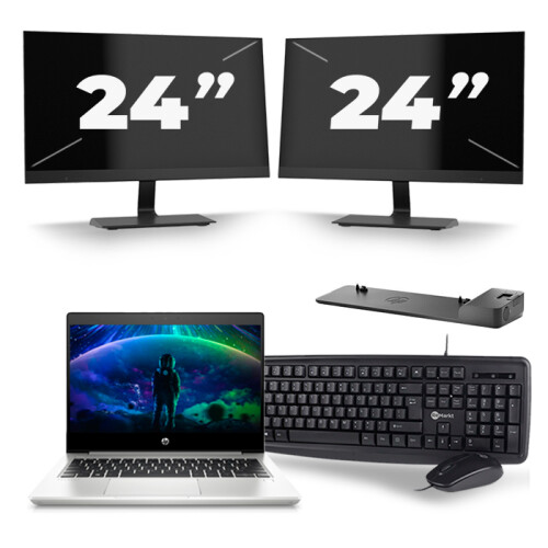 Refurbished HP ProBook 430 G6 - Intel Core i5-8e Generatie - 13 inch - 16GB RAM - 256GB SSD - Windows 11 + 2x 24 inch Monitor
