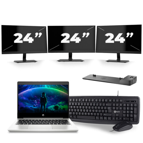 Refurbished HP ProBook 430 G6 - Intel Core i5-8e Generatie - 13 inch - 16GB RAM - 256GB SSD - Windows 11 + 3x 24 inch Monitor