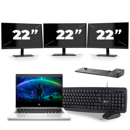 Refurbished HP ProBook 430 G6 - Intel Core i5-8e Generatie - 13 inch - 8GB RAM - 256GB SSD - Windows 11 + 3x 22 inch Monitor