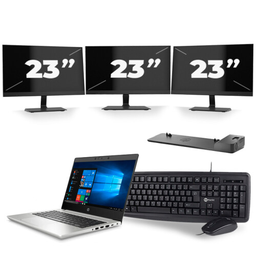 Refurbished HP ProBook 430 G7 - Intel Core i3-10e Generatie - 13 inch - 8GB RAM - 256GB SSD - Windows 11 + 3x 23 inch Monitor