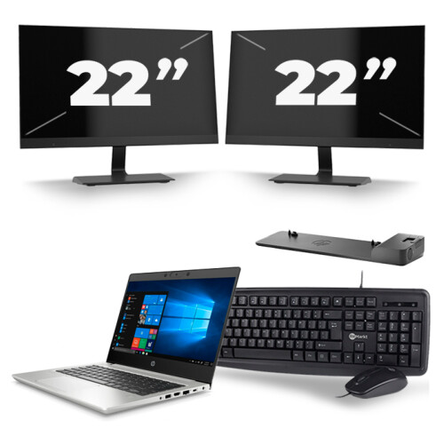 Refurbished HP ProBook 430 G7 - Intel Core i5-10e Generatie - 13 inch - 8GB RAM - 256GB SSD - Windows 11 + 2x 22 inch Monitor