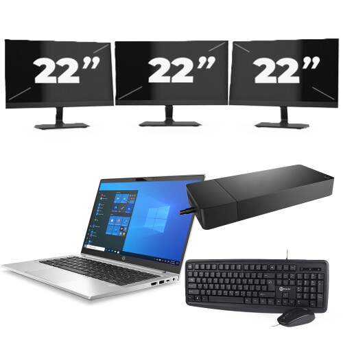 Refurbished HP ProBook 430 G8 - Intel Core i3-11e Generatie - 13 inch - 8GB RAM - 256GB SSD - Windows 11 Home + 3x 22 inch Monitor