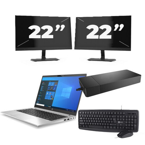 Refurbished HP ProBook 430 G8 - Intel Core i5-11e Generatie - 13 inch - 8GB RAM - 256GB SSD - Windows 11 Home + 2x 22 inch Monitor