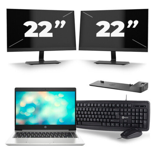 Refurbished HP ProBook 440 G7 - Intel Core i5-10e Generatie - 14 inch - 8GB RAM - 256GB SSD - Windows 11 + 2x 22 inch Monitor
