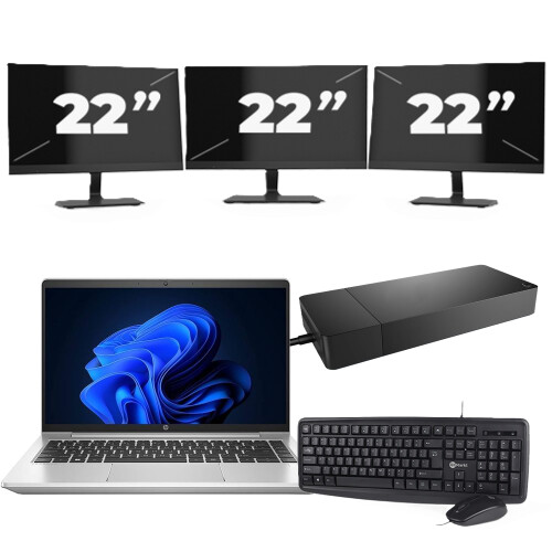 Refurbished HP ProBook 440 G9 - Intel Core i3-12e Generatie - 14 inch - 8GB RAM - 256GB SSD - Windows 11 + 3x 22 inch Monitor