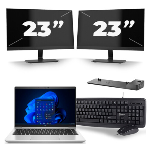 Refurbished HP ProBook 640 G8 - Intel Core i5-11e Generatie - 14 inch - 8GB RAM - 256GB SSD - Windows 11 + 2x 23 inch Monitor