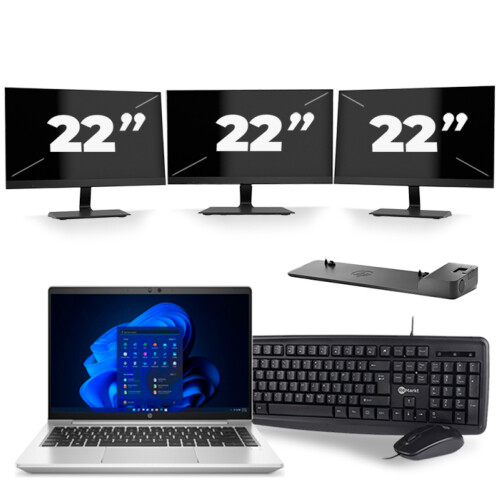 Refurbished HP ProBook 640 G8 - Intel Core i5-11e Generatie - 14 inch - 8GB RAM - 256GB SSD - Windows 11 + 3x 22 inch Monitor