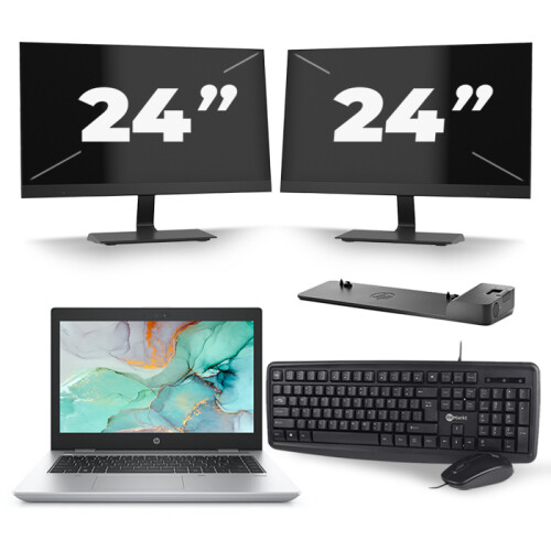 Refurbished HP ProBook 645 G4 - AMD Ryzen 5 2500U - 14 inch - 8GB RAM - 256GB SSD - Windows 10 + 2x 24 inch Monitor