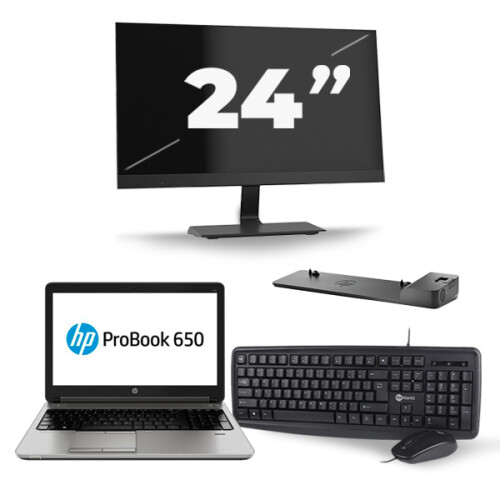 Refurbished HP ProBook 650 G3 - Intel Core i5-7e Generatie - 15 inch - 8GB RAM - 256GB SSD - Windows 11 + 1x 24 inch Monitor