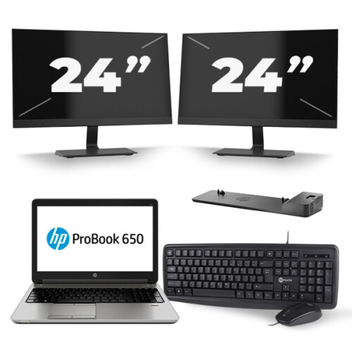 Refurbished HP ProBook 650 G3 - Intel Core i5-7e Generatie - 15 inch - 8GB RAM - 256GB SSD - Windows 11 + 2x 24 inch Monitor