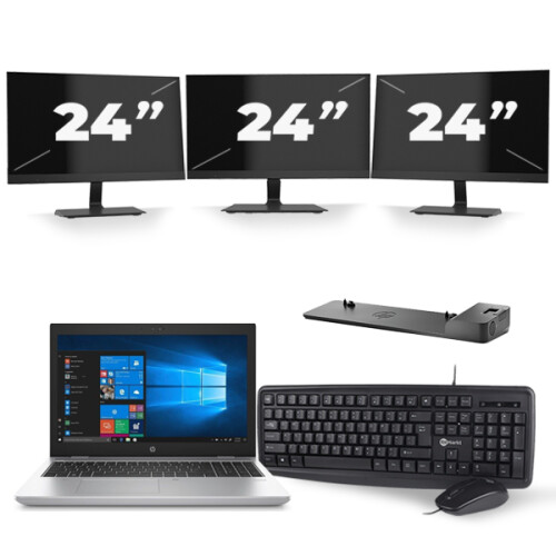 Refurbished HP ProBook 650 G4 - Intel Core i5-7e Generatie - 15 inch - 8GB RAM - 256GB SSD - Windows 11 + 3x 24 inch Monitor