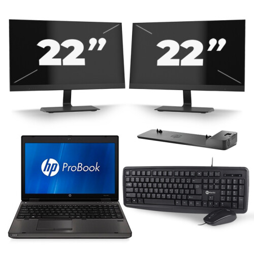 Refurbished HP ProBook 6560b - Intel Core i3-2e Generatie - 15 inch - 8GB RAM - 256GB SSD - Windows 10 + 2x 22 inch Monitor