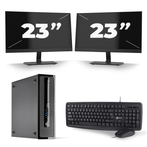 Refurbished HP ProDesk 400 G1 SFF - Intel Core i3-4e Generatie - 8GB RAM - 128GB SSD - Windows 10 + 2x 23 inch Monitor